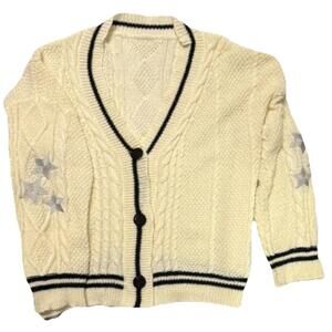 Ivory Black Cable-Knit V-Neck Cardigan Sweater M off label